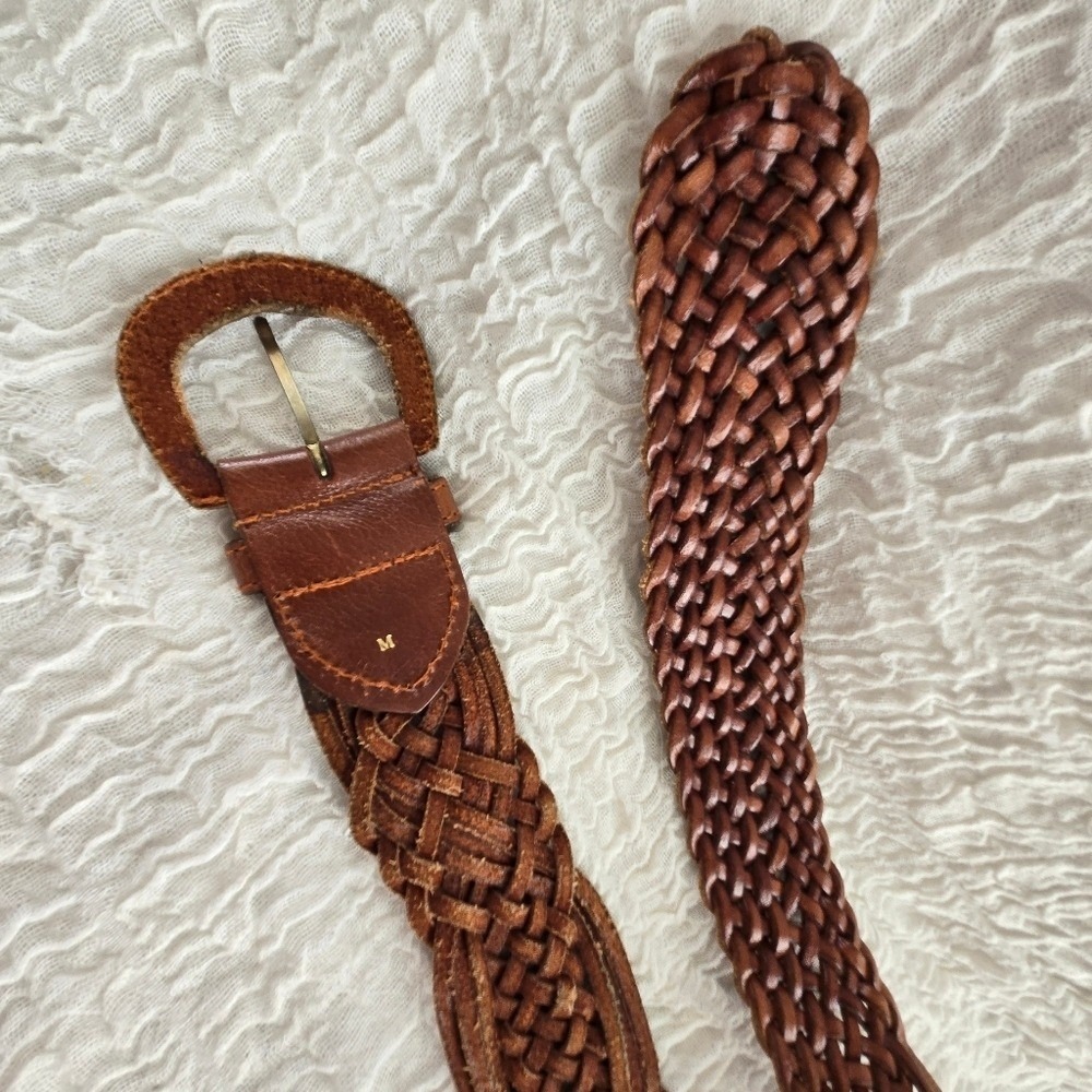 Brown Genuine Leather Braided Boho Fairy Western Festival Woven Belt Size M 35" - Picture 7 of 9